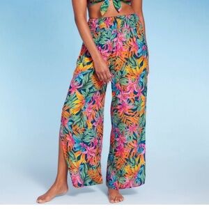Shade & Shore Tropical Wide Leg side slit pants